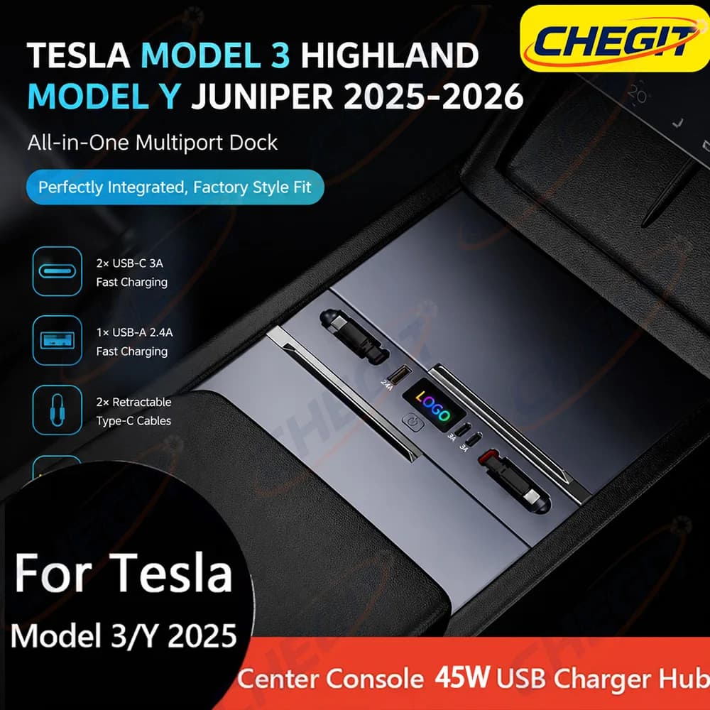 USB HUB For Tesla Model 3 Highland 2024/ Y Juniper 2025-2026 Intelligent Docking Station Car Adapter Powered Splitter Extension