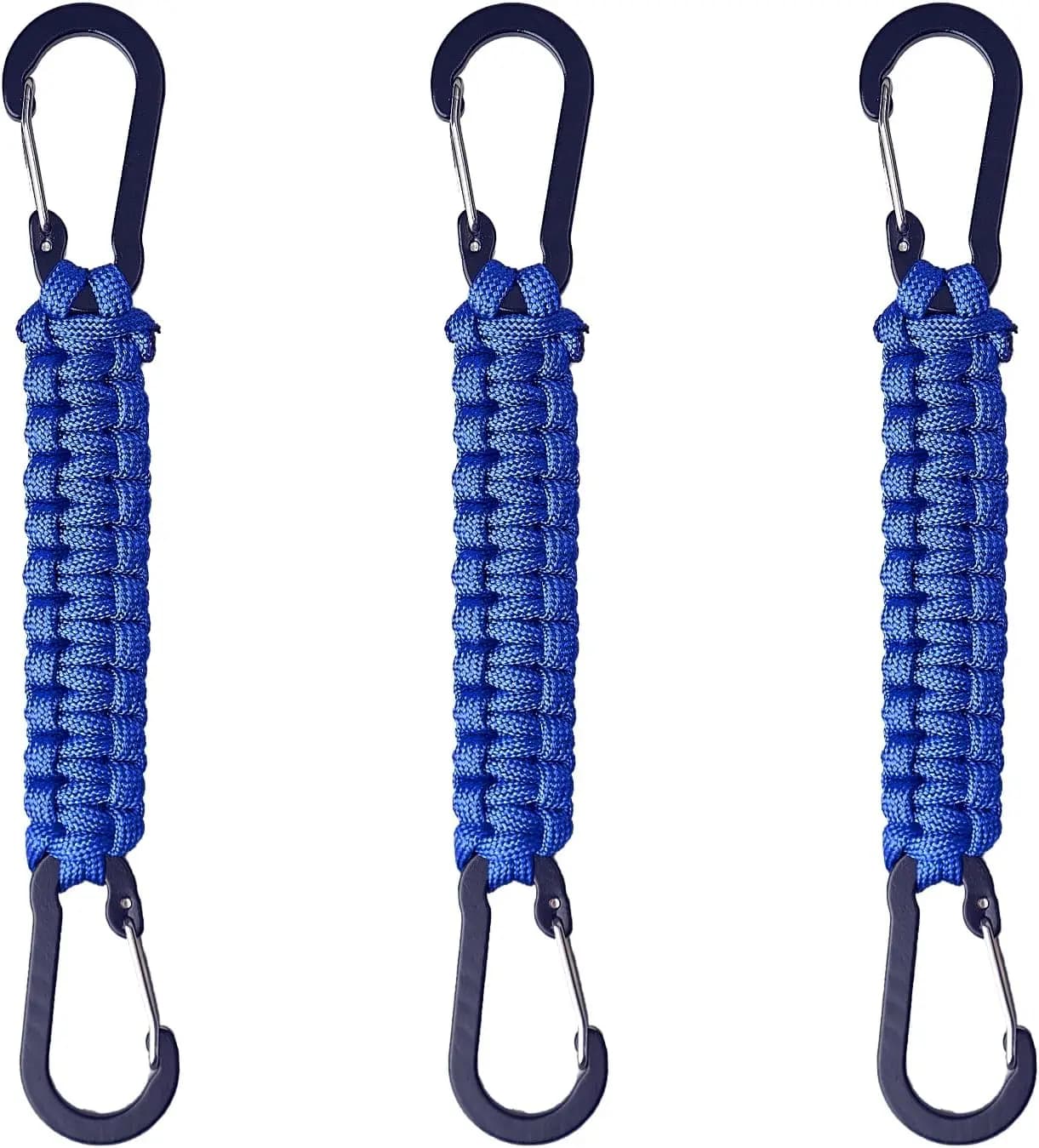 3-Pack Paracord Keychain Carabiner Clips - D Ring Lanyard Hanger for Water Bottle, Outdoor Hiking, Fishing, Camping, Key Organizer for Men
