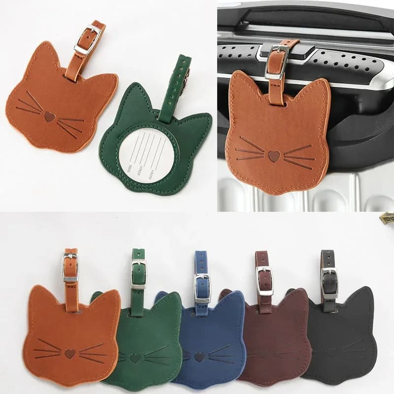 Valigia in pelle ID porta indirizzi etichetta d'imbarco per bagagli etichetta portatile Cartoon Cute Animal Cat etichetta per bagagli accessori da viaggio