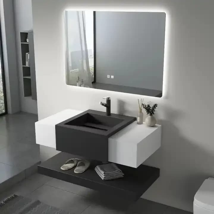 z vendita diretta hotel bagno ardesia di roccia pietra sinterizzata lavabo da tavolo in lamiera di roccia montato a parete con specchio a LED
