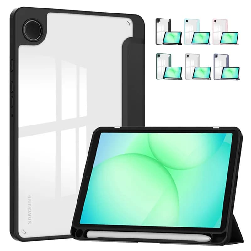 Per Samsung Galaxy Tab A11 8.7 pollici 2025 Custodia posteriore in acrilico con portapenne Supporto pieghevole Funda SM-X130 SM-X133 X135N/G Cover