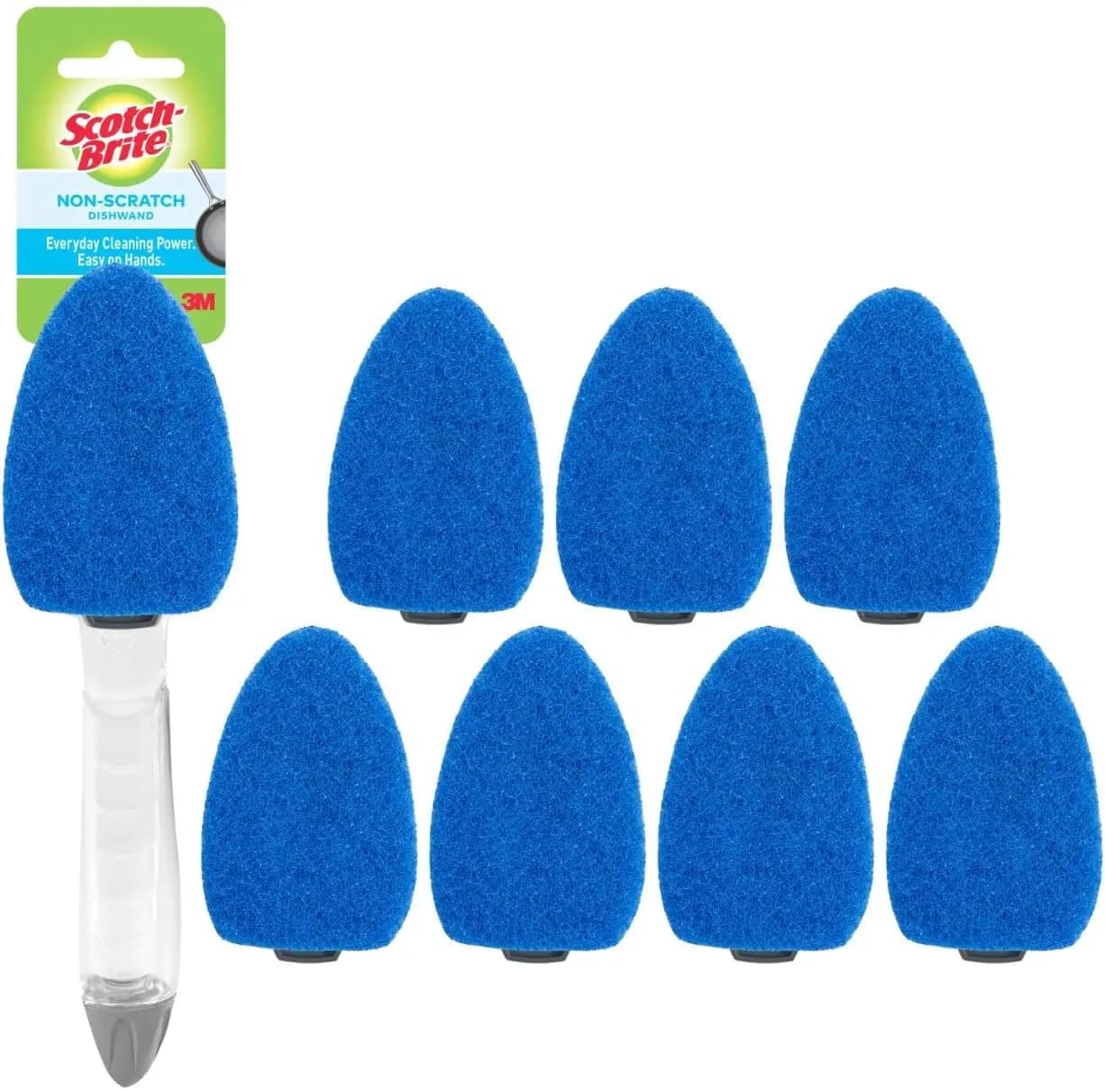 Kit per lavare i piatti antigraffio con 8 cuscinetti di ricambio, dispenser di sapone per piatti e pentole, blu