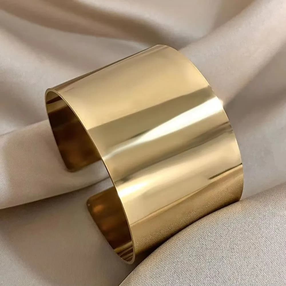 Bracciali Larghi Punk Lucidi in Acciaio Inossidabile, Braccialetti Geometrici Larghi Placcati Oro Liscio, Gioielli Semplici
