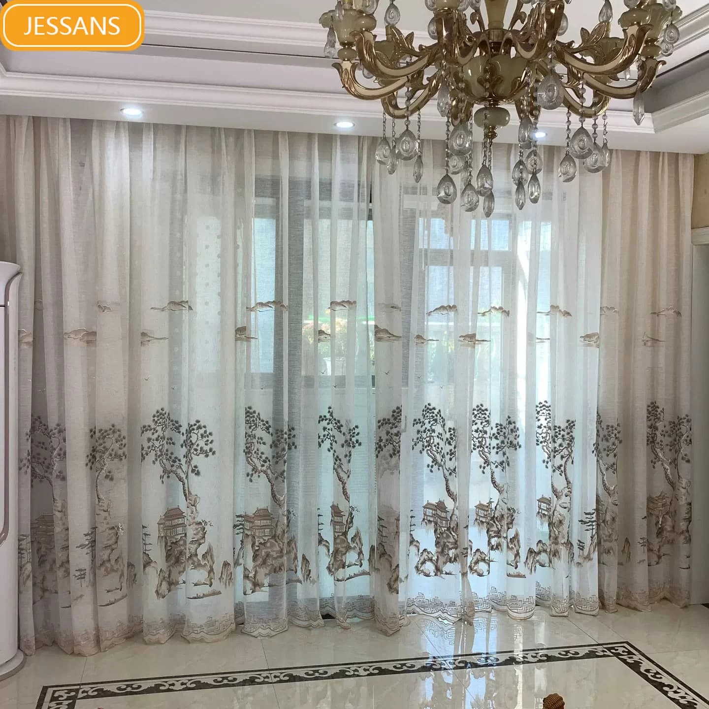 Chinese Retro Style Landscape Embroidery Window Screen Living Room Bedroom Study French Window Balcony Customized Partition