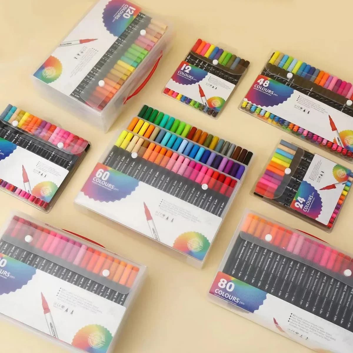 Set di pennarelli da 12-120 colori Penna a pennello a doppia punta Pennarelli per pittura ad acquerello a punta fine per forniture di disegno artistico Manga