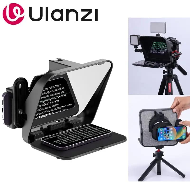 Teleprompter pieghevole Ulanzi RT02 compatibile con telefono, fotocamera e laptop, senza perdite di luce, con deflettore per vlog, interviste e live streaming.