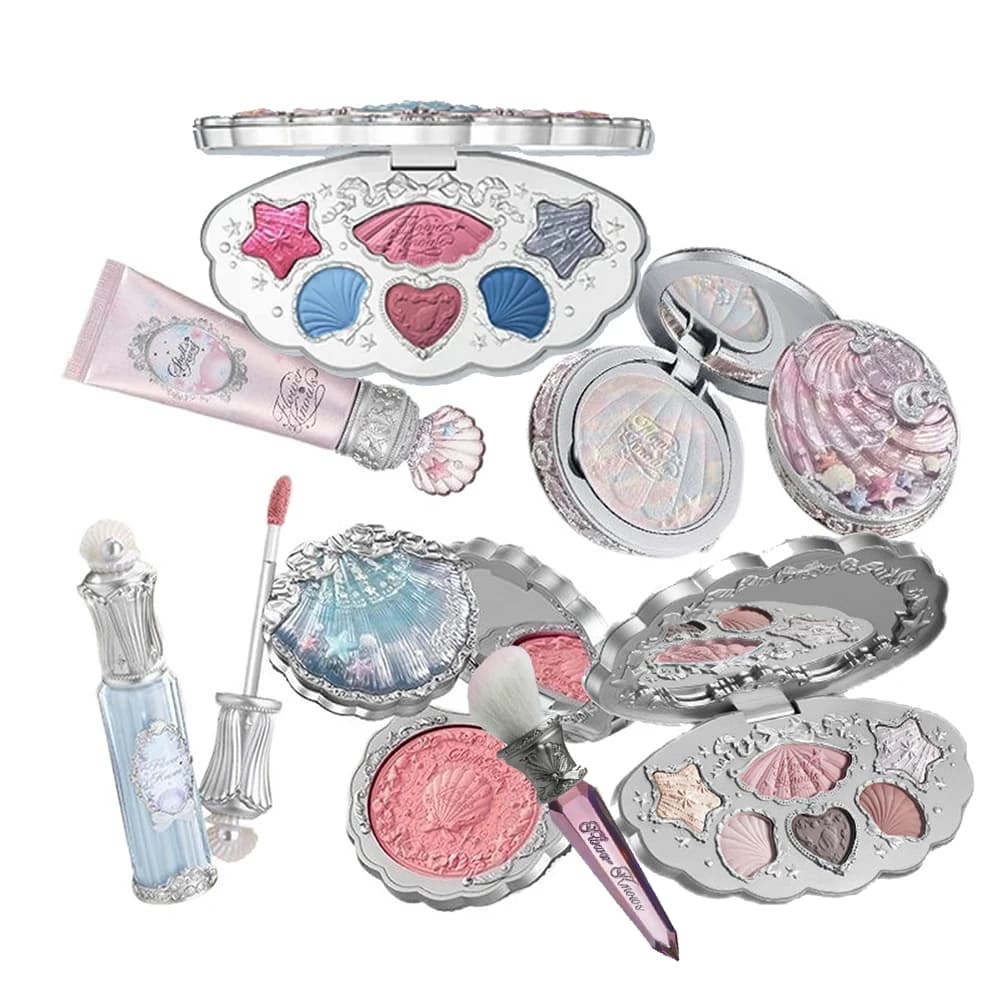 Flower Knows Shell Collezione di gioielli Set regalo per trucco professionale Ombretto Fard Smalto per labbra Impostazione Kit di primer per la correzione della polvere