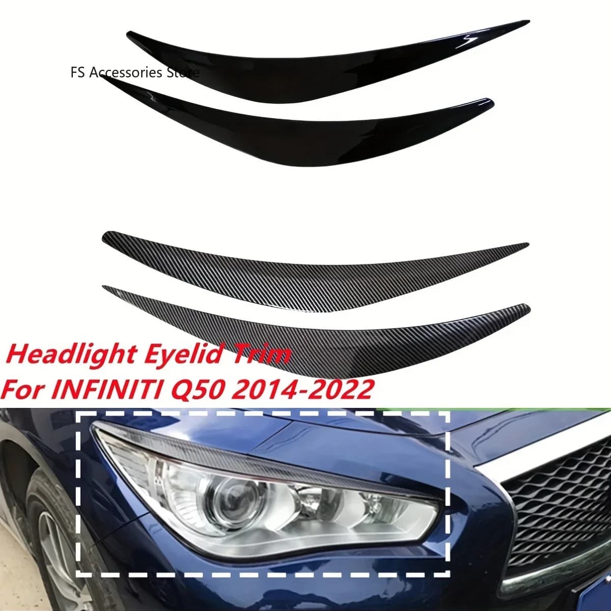 Coppia Auto Fari Anteriori Sopracciglio Palpebre Trim Adesivi Copertura Per Infiniti Q50 2014 2015 2016 2017 2018-2022 Faro Sopracciglio