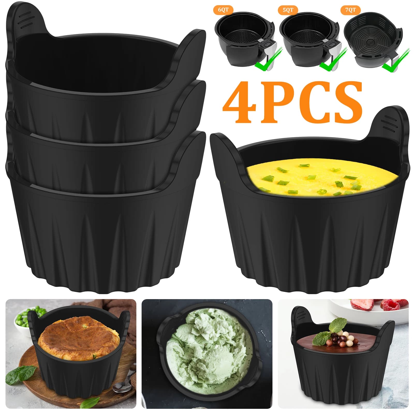 4 Pieces Silicone Stamps for Eggs Sode, Heat Resistant, Reusable, Non-stick, for Air and Oven Fryer