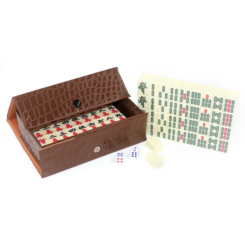 Set di Mahjong Cinese con 144 Tessere Bianche Incise in Miniatura per Riunioni Familiari, Gioco da Tavolo in Stile Cinese per il Tempo Libero in Famiglia
