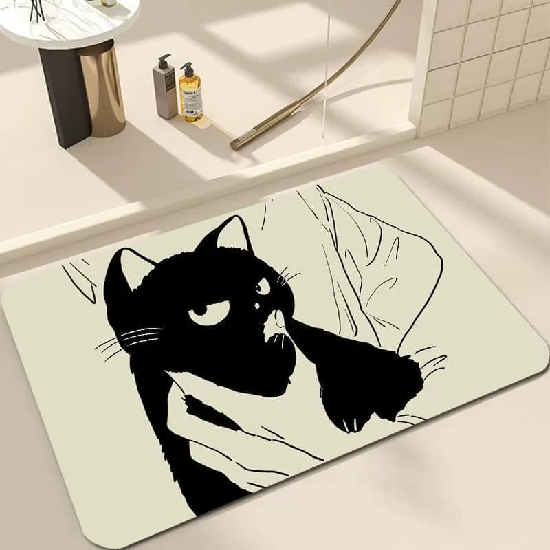 Angry Cat Carpet, cute black cat mat for living room, bedroom, entrance hall, simple decorative carpet for the house