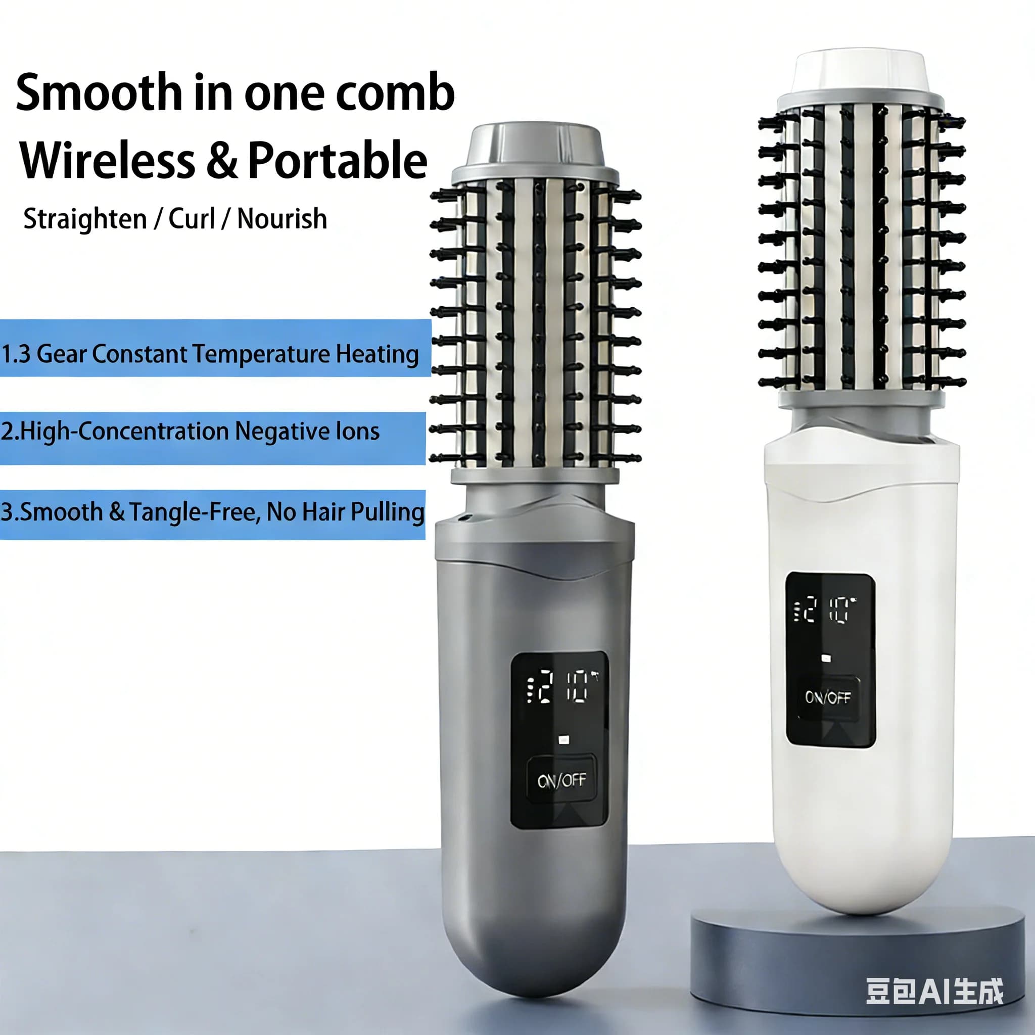 Portable Wireless Hair-drier comb with 2-in-1 Negative Ions for Internal and Superior Volume of the Capelluto Cuoio, Ferro Arricciacapelli Elettrico Heated
