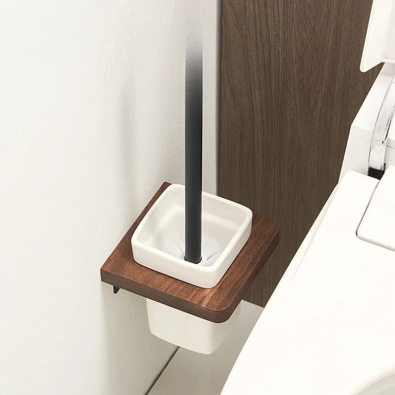 Spazzola in legno per uso domestico, set di spazzole per WC senza fine morta, bagno a parete, mensola per bagno senza punzonatura, porta scopino per WC