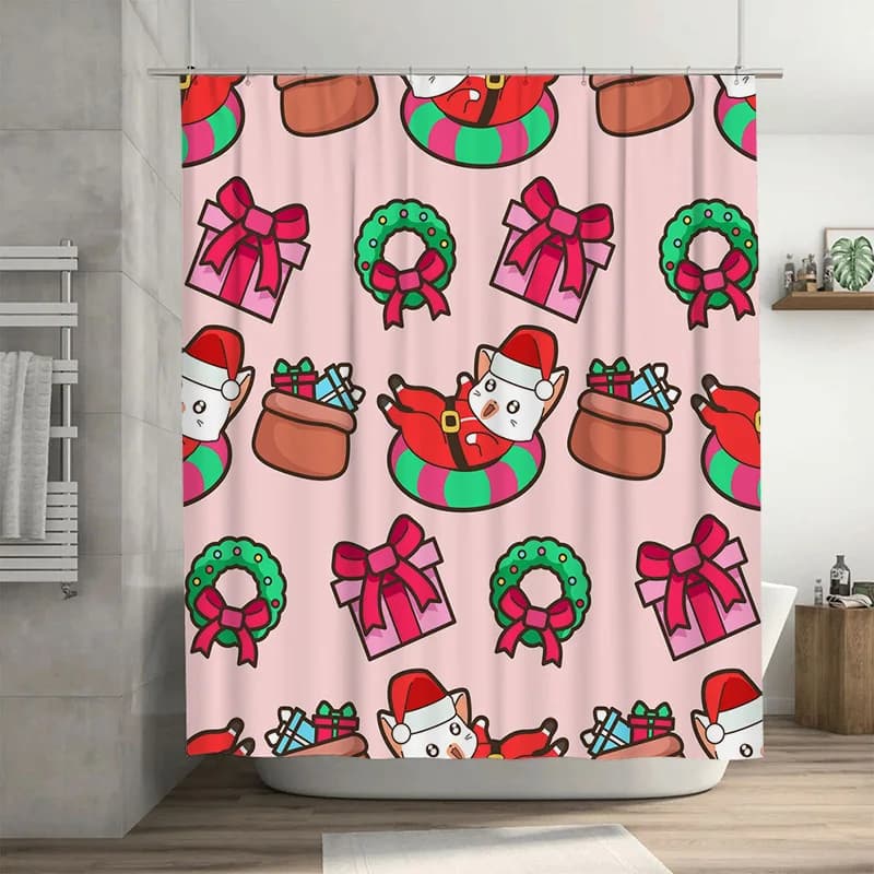 TU Tenda da doccia natalizia modello Babbo Natale impermeabile arredamento per il bagno vacanza festiva tessile per la casa idea regalo di NATALE