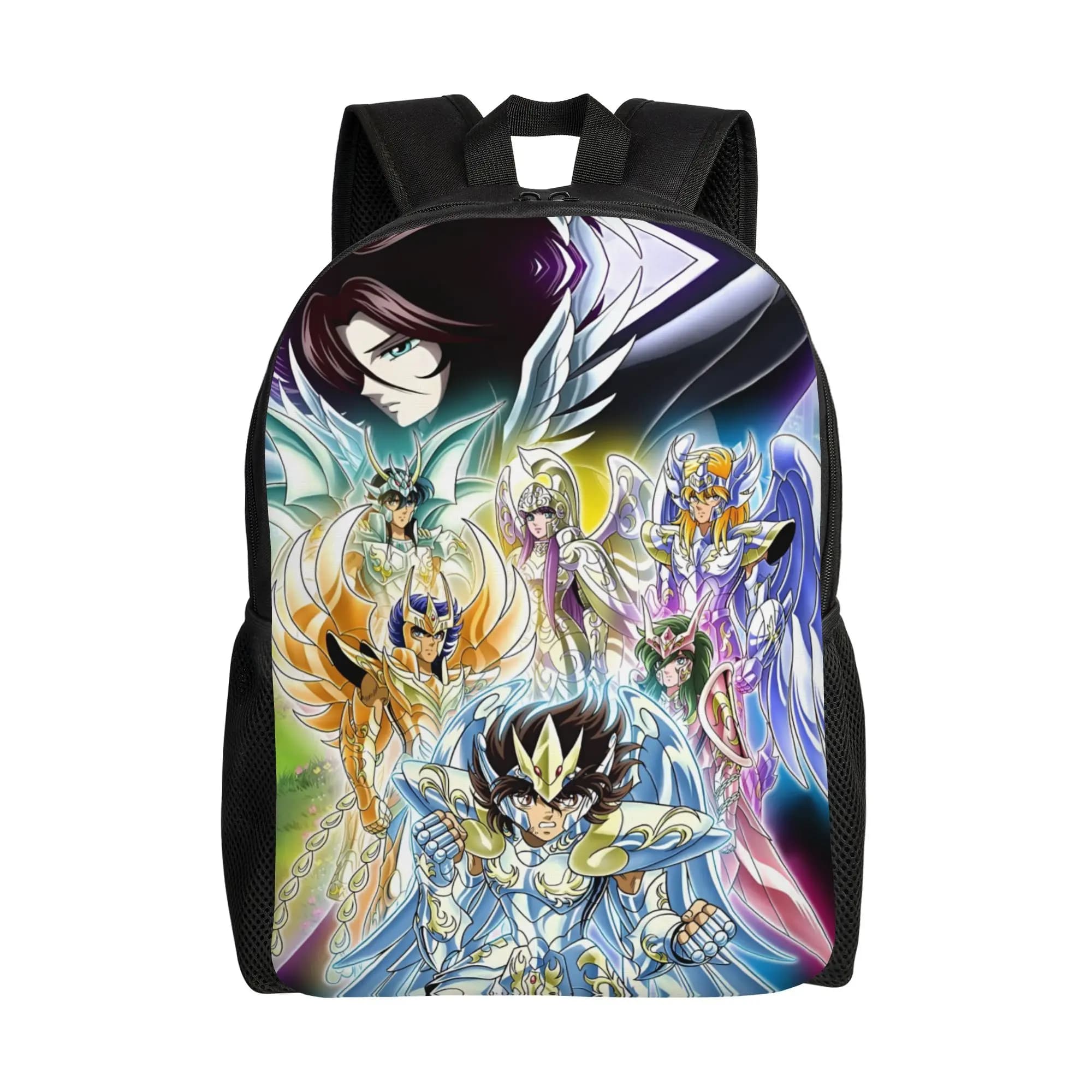 3D Print Saint Seiyas Backpacks for Girls Boys Seiya Hyoga Shiryu Camus Shun Athena Hades School College Bookbag Fits 15 Inch