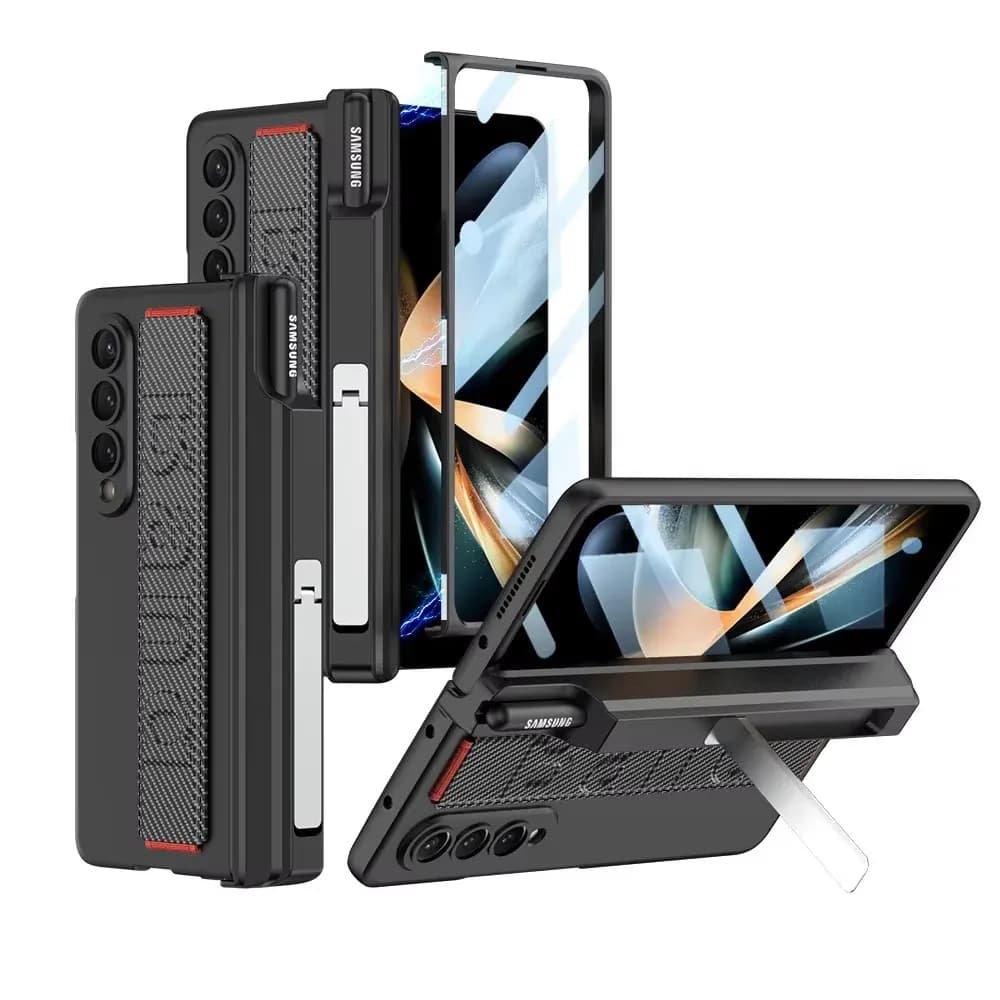 Custodia con cerniera magnetica per cinturino per Samsung Galaxy Z Fold 6 5 4 3 Portapenne con pellicola in vetro Z Fold6 Fold5 Custodia protettiva