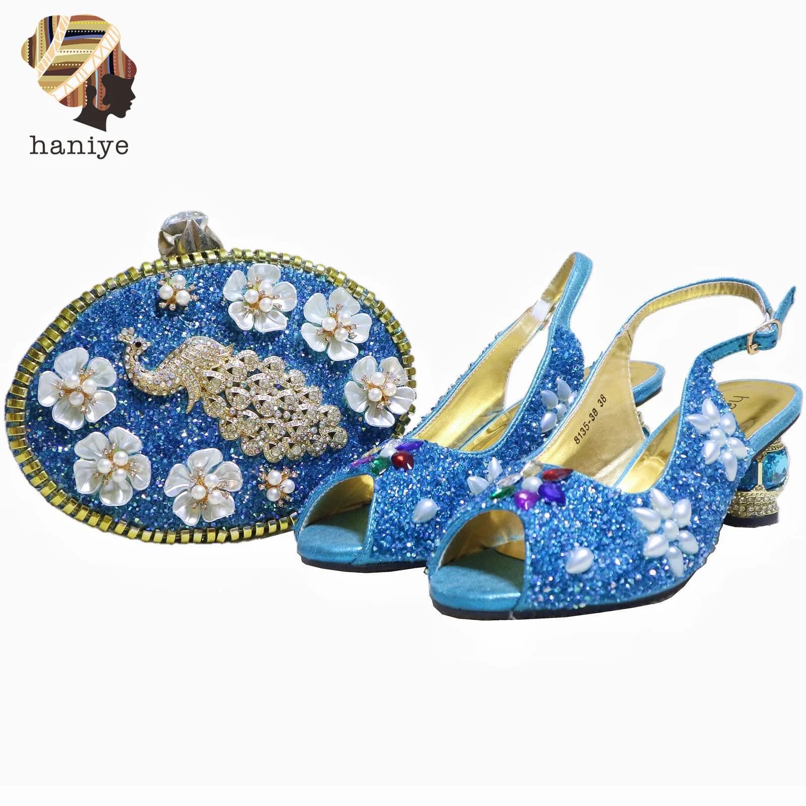 All Season Women Slingback Heeled con borsa sandali strass Peep Toes Matching Clutch African Fashion Shoes And Bags Wedding