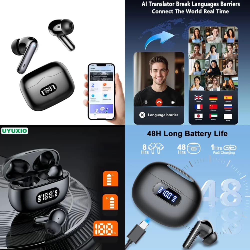 Cuffie Wireless di Tendenza per Traduzione Linguistica AI con Display LED, Auricolari in Tempo Reale con 144 Lingue Online, Bestseller