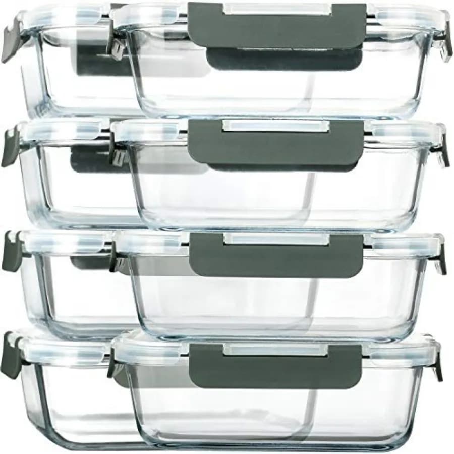 Set di 8 Contenitori in Vetro da 30 oz per Preparazione Pasti, Contenitori Ermetici per Alimenti con Coperchi, Adatti per Microonde, Forno e Congelatore
