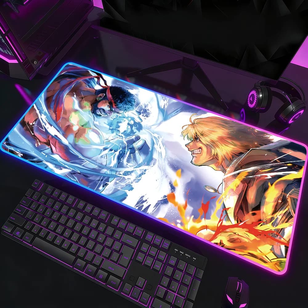 Tappetino per Mouse da Gioco Impermeabile con Luce LED RGB Colorata, Copertura Antiscivolo per Tastiera S-Street F-Fighter, Superficie per Scrivania