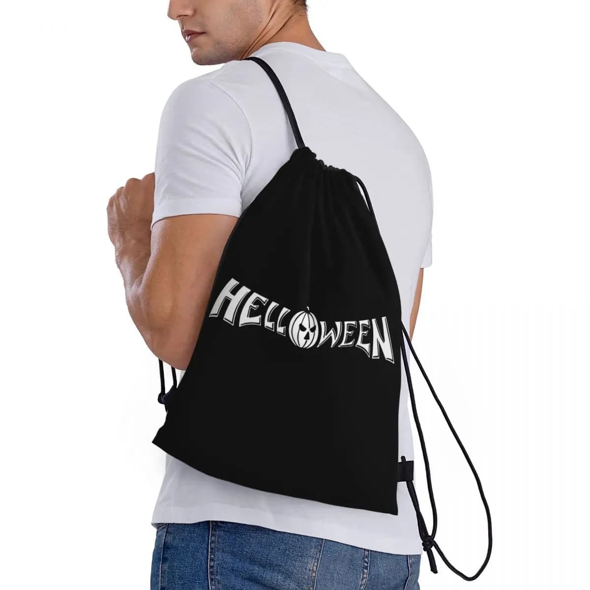 Helloween Rock Band Backpacks Casual Drawstring Bundle Pocket Sundries Bag Book Bags for Travel School