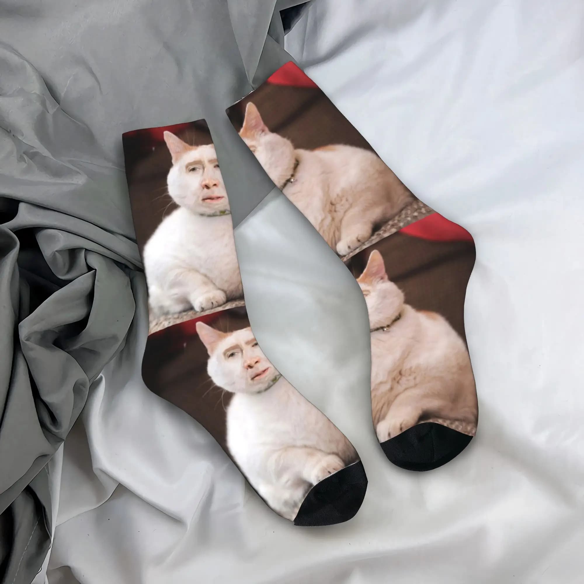 Calzini personalizzati Nicolas Cage Cat Meme per uomo e donna, calzini unisex divertenti con stampa 3D