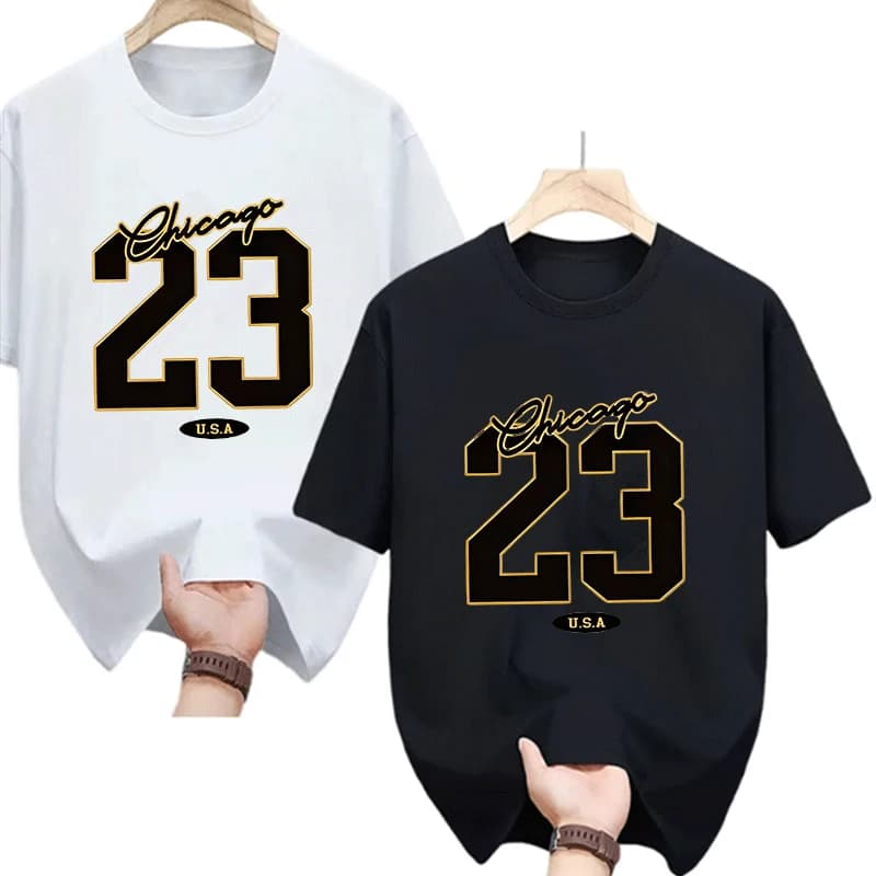 Confezione da 2 T-shirt da basket USA Chicago 23 in saldo, magliette a maniche corte con numero leggendario per uomo e donna, streetwear