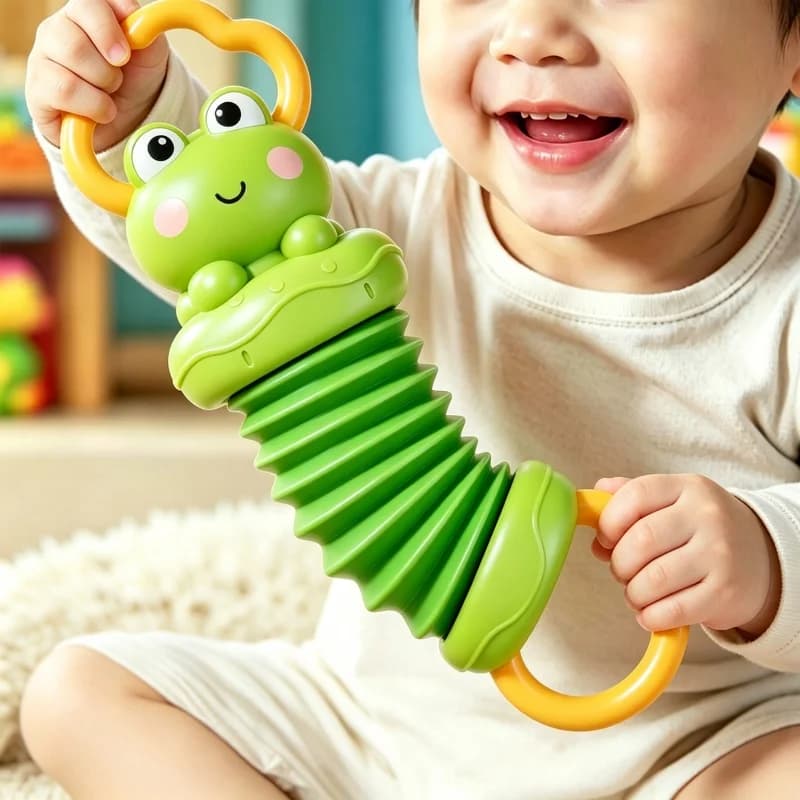 Cartoon Cute Frog Accordion Pull Toy Teething Rattle Toy Sensory Montessori Fidget Toy Hand Grip Training Toys