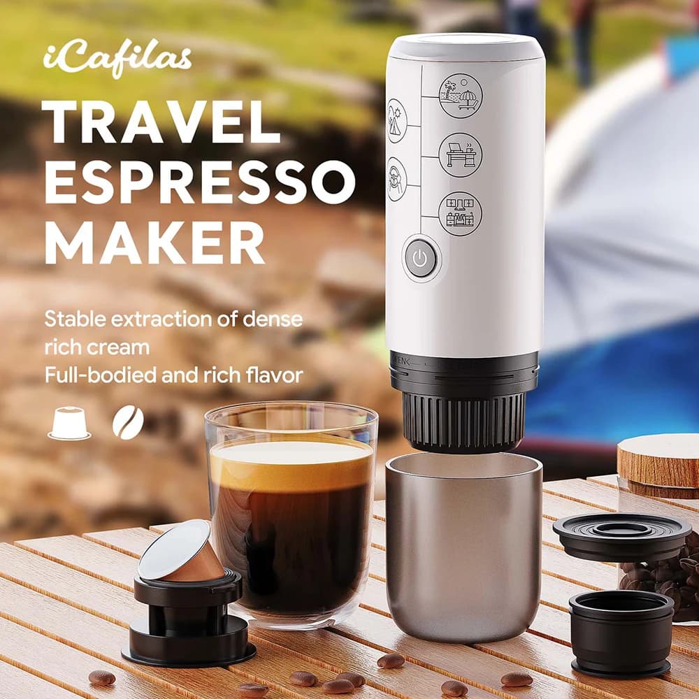 iCafilas Portable 17Bar Espresso Maker, 2-in-1 Capsule/Ground Coffee, USB-C Rechargeable Travel (No Heating) for Camping