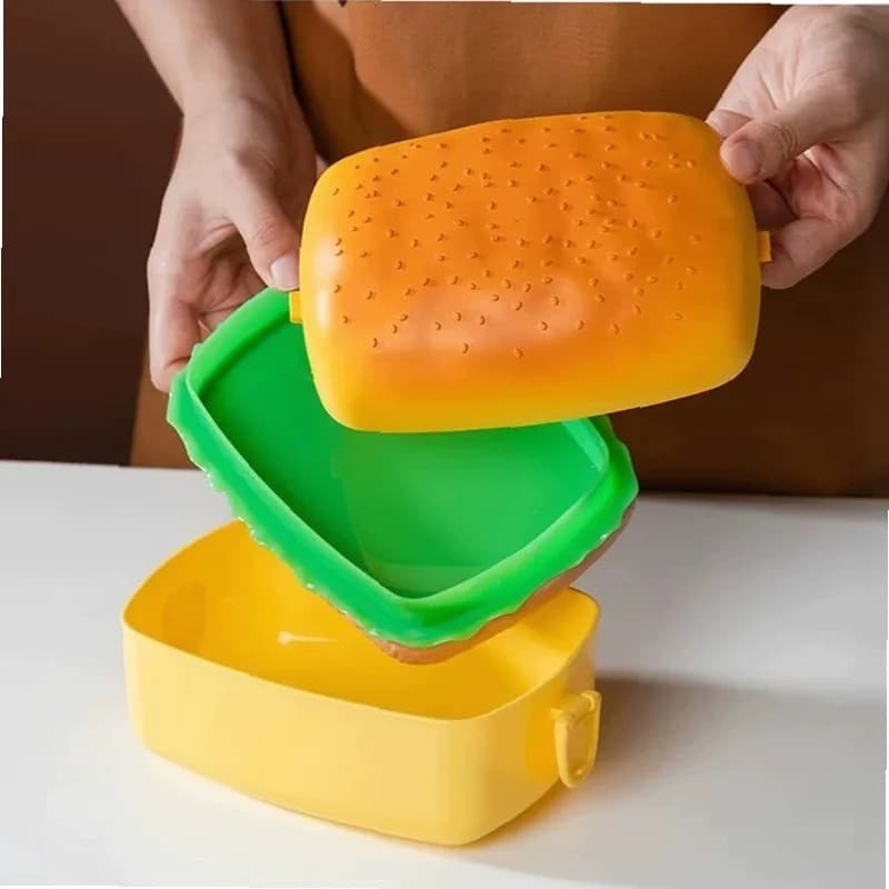 Cute Cartoon Kids BentoBox Double Layer Hamburger LunchBox Food Grade Microwave Safe Officestaff Student Children Meal Container