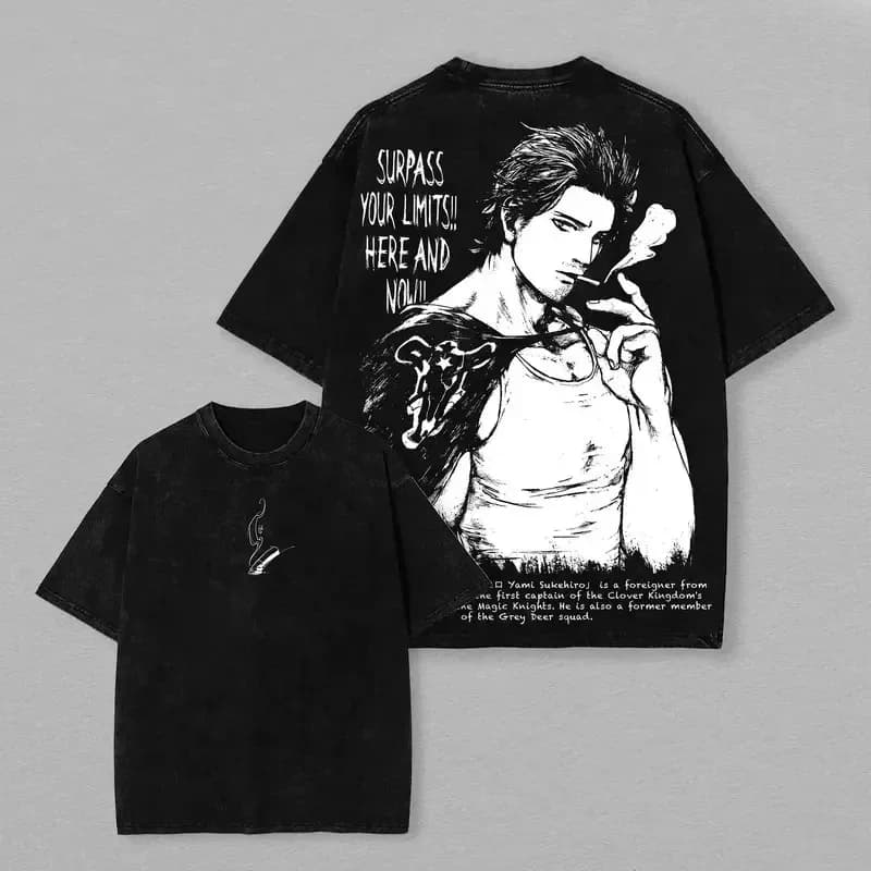 T-shirt Stampata Manga Black Clover Yami Sukehiro, Abbigliamento a Maniche Corte per Uomo, Cotone Lavato, Stile Harajuku, Lusso di Alta Gamma, Morbido Unisex