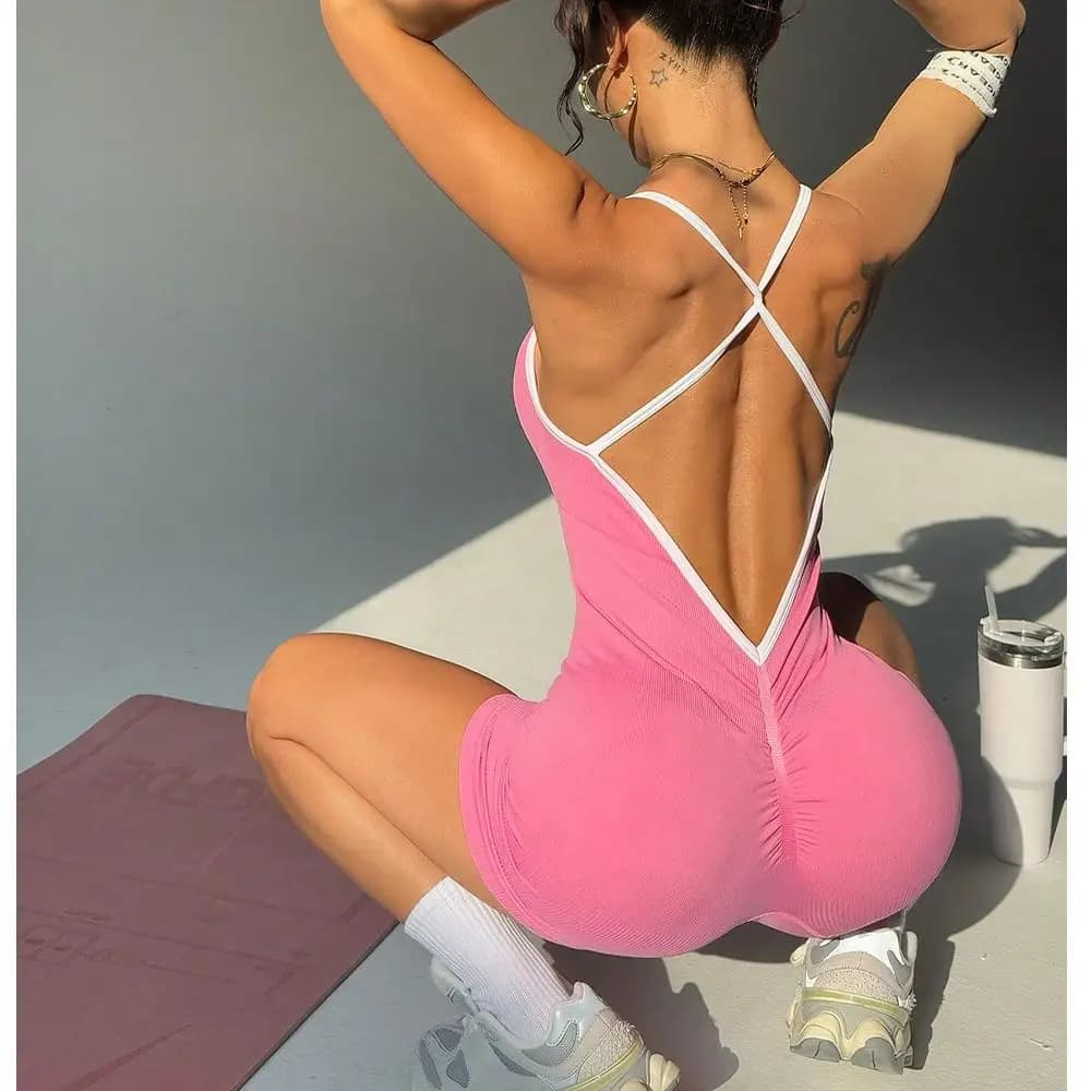 Women's Summer Shorts Backless Gym Training Jumpsuits Soprts Leggings Fitness Training Leggins casual Elastic cycling suit