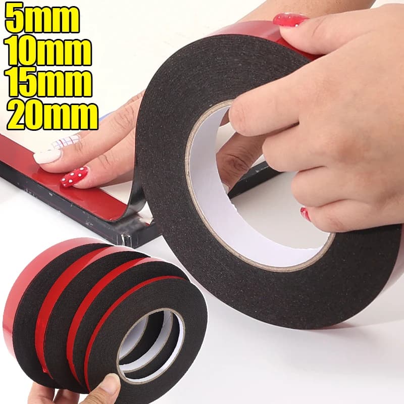 Two-sided foam tape for motor vehicles, car coating, spoiler, bumper fitting, weather resistant adhesive, weatherproof PE foam roll, 10 m