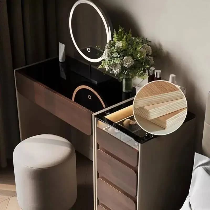 Comodi mobili per la camera da letto, armadietto portaoggetti Tavolo da toeletta con specchio illuminato, mobiletto per il trucco e vano portaoggetti per l'acconciatura
