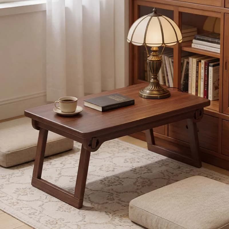 Folding Table Solid Wood, Tatami Low Desk, Bed Laptop Stand, Portable Lap Desk for Home Bedroom Office, Space Saving, Compact