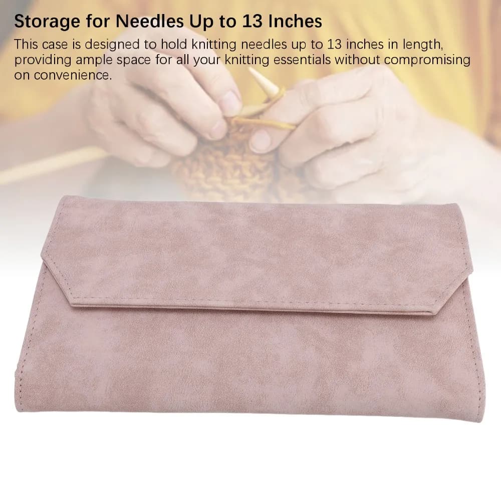 PU Leather Knitting Needle Storage Bag Multiple Elastic Slots Roll Up Design Knitting Needle Case Crochet Hook Organizer