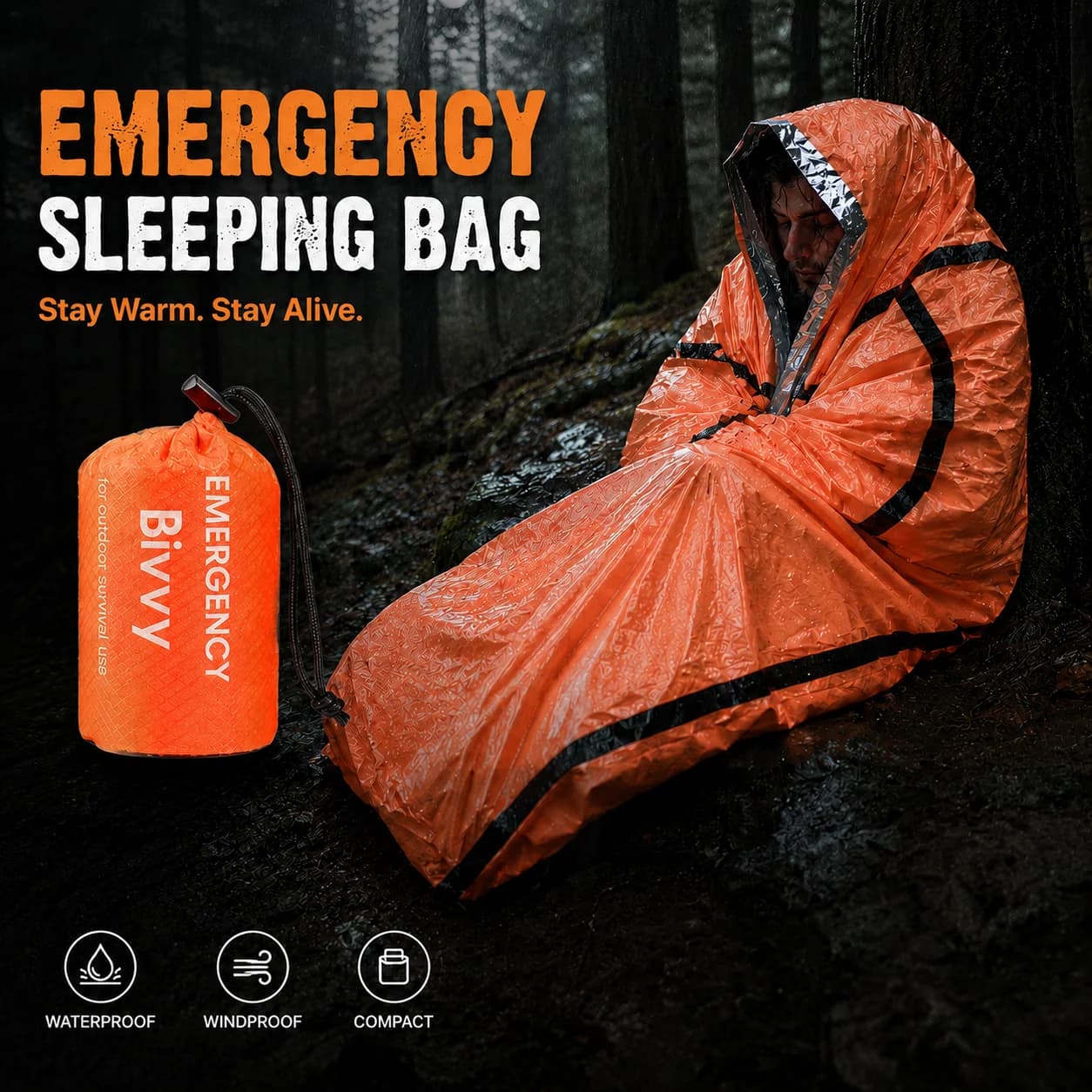 Portable Waterproof Emergency Sleeping Bag Thermal Mylar Bivy Sack Lightweight Survival Blanket Outdoor Camping Hiking EDC Kit