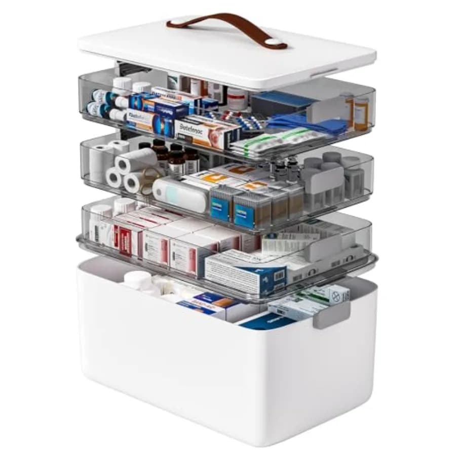Organizzatore per medicinali a 4 livelli, portatile, per kit di pronto soccorso, cucito, arte, artigianato, con maniglia, multiuso, per forniture mediche