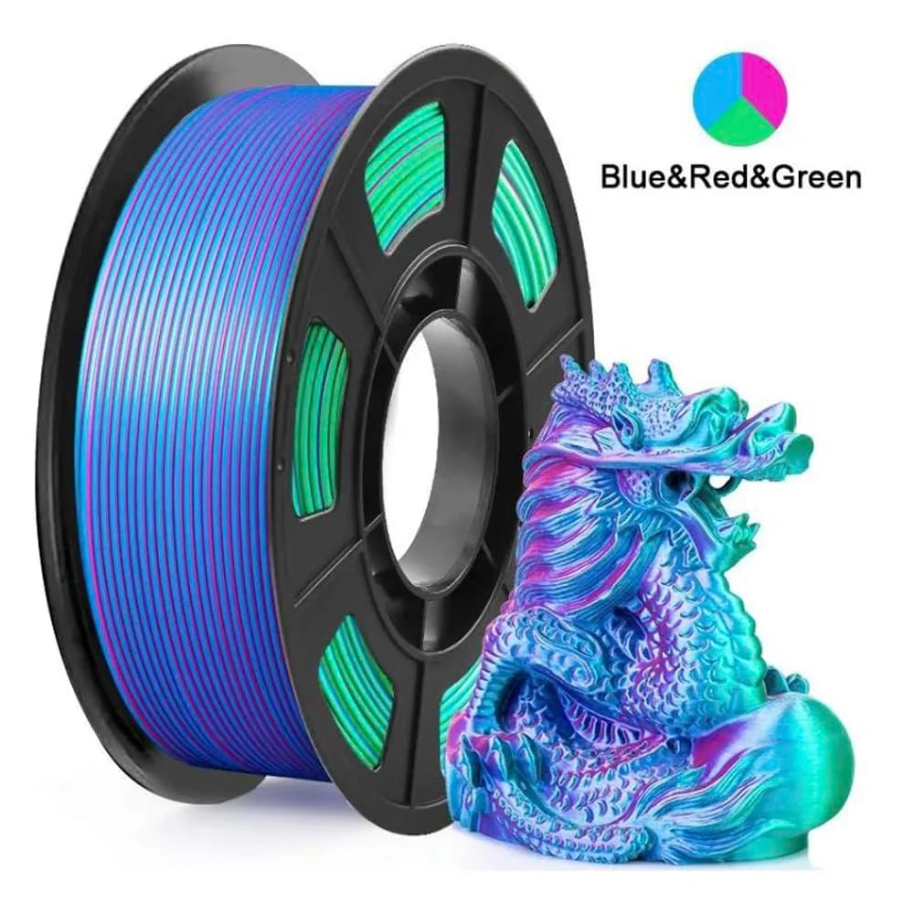 3D Printer Filament Tricolor, Similar to Rainbow Filament, 1kg Filament PLA Silk Effect 1.75mm