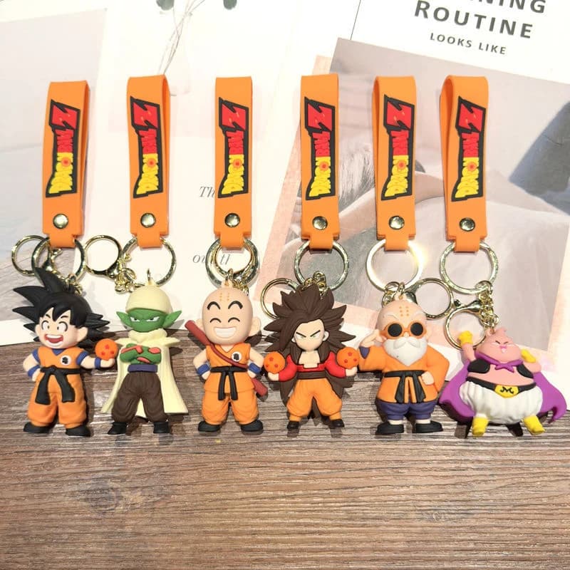 Dragon Ball Z 3D Keychain Set Anime Goku Krillin Master Roshi Piccolo Buu Anime Character Bag Charm Backpack Pendant Car Key