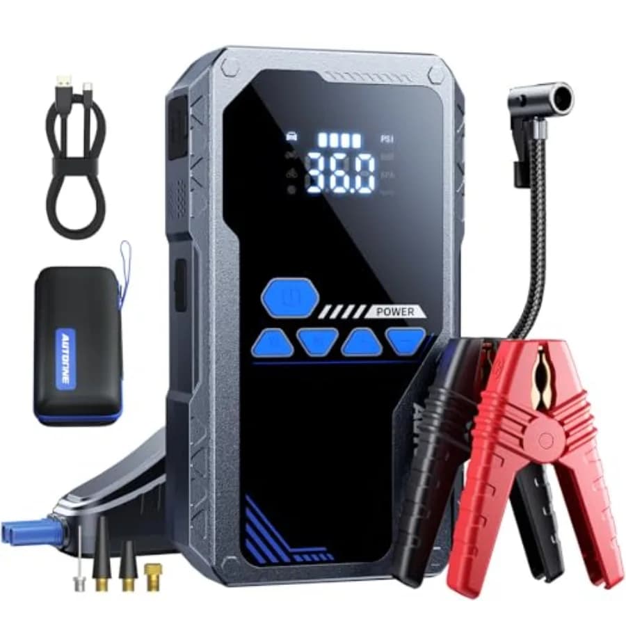 Avviatore di Emergenza JWA2 con Compressore d'Aria per Tutti i Motori a Benzina/Diesel 12L, 150PSI, Avviatore Portatile per Auto con Gonfiatore Pneumatici e Luce LED
