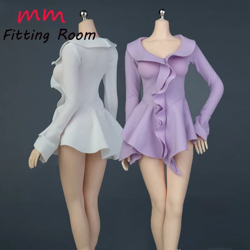 1/6 scale female dolls V-Neck Dress Ruffled Bell-Sleeve top fit 12'' action figure body model accessory