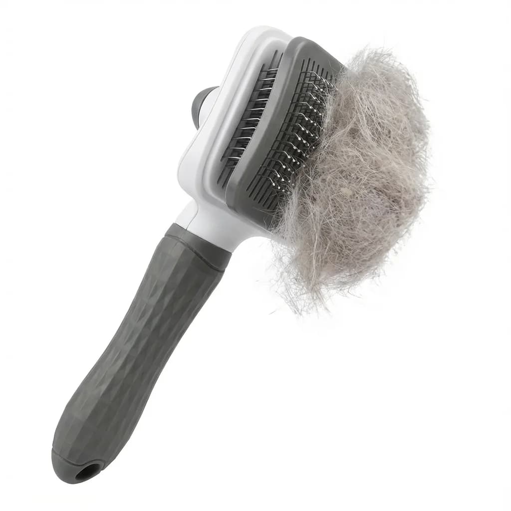 Washable brush for pets, easy to clean and antistatic. 19x11x5 cm, release of hair to a push, hygienic