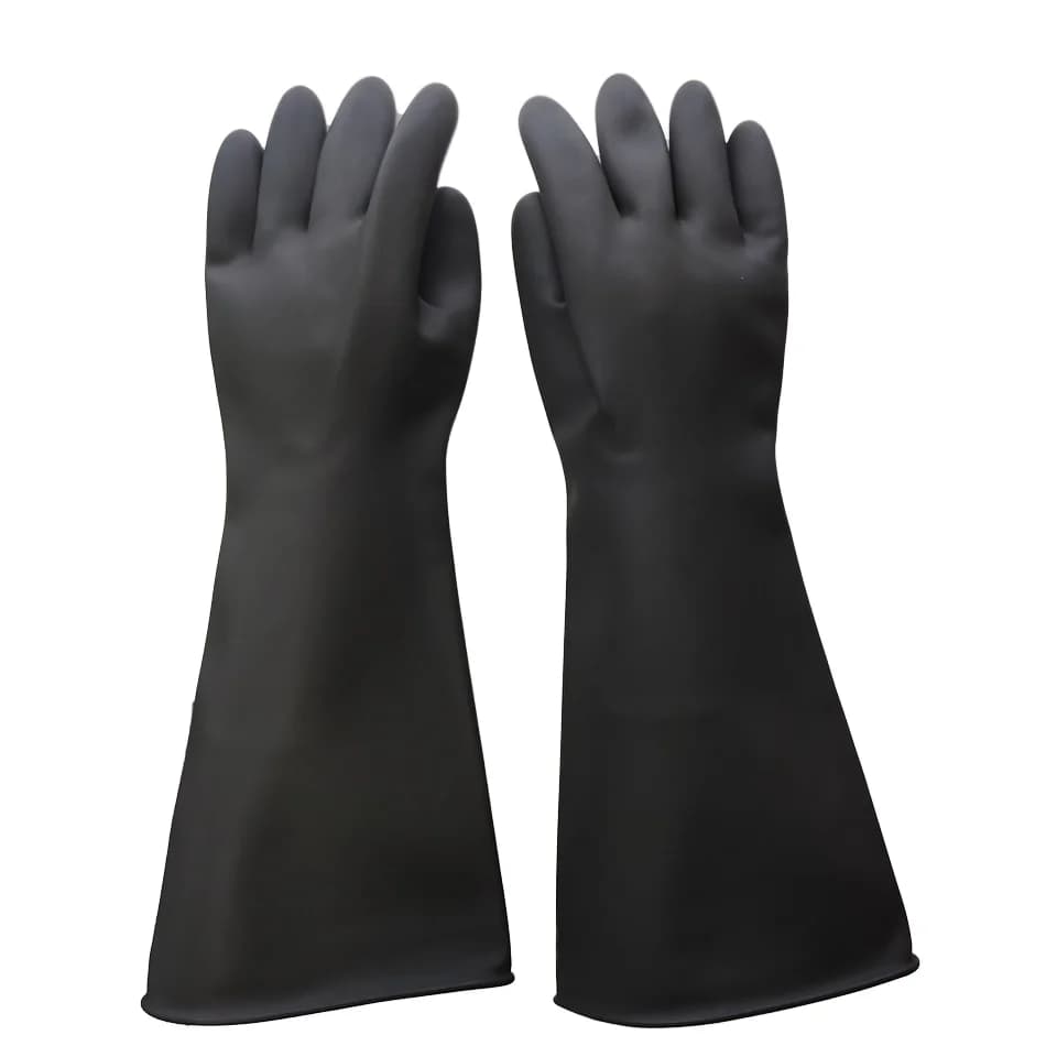Factory Wholesale Jingcai Brand Anti-Chemical Industrial Latex Rubber Gloves Black 18 Inch 40MIL Thickened Durable Safety Gloves