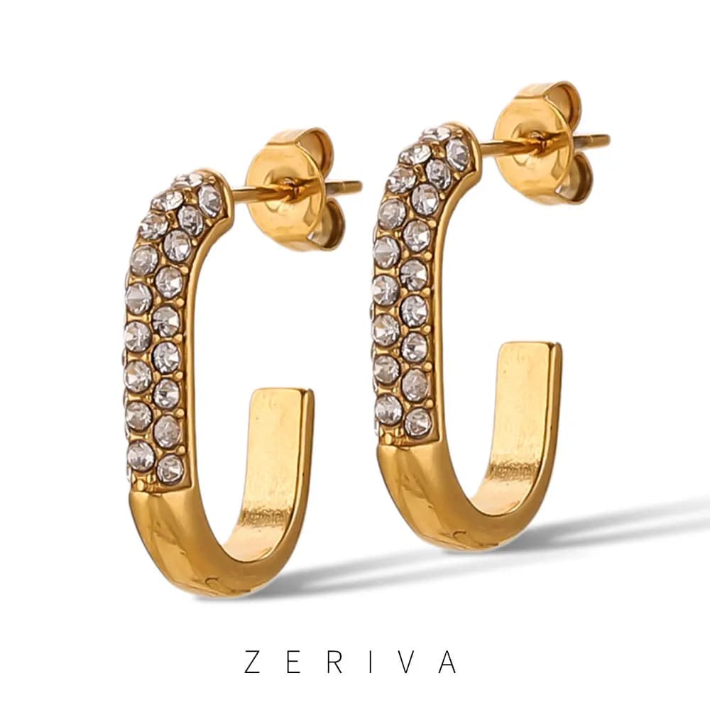ZERIVE Rhinestones Hoop Earrings for Women Waterproof Stainless Steel Gold Plated Ear Hoop Charm Female Daily Jewelry Gift