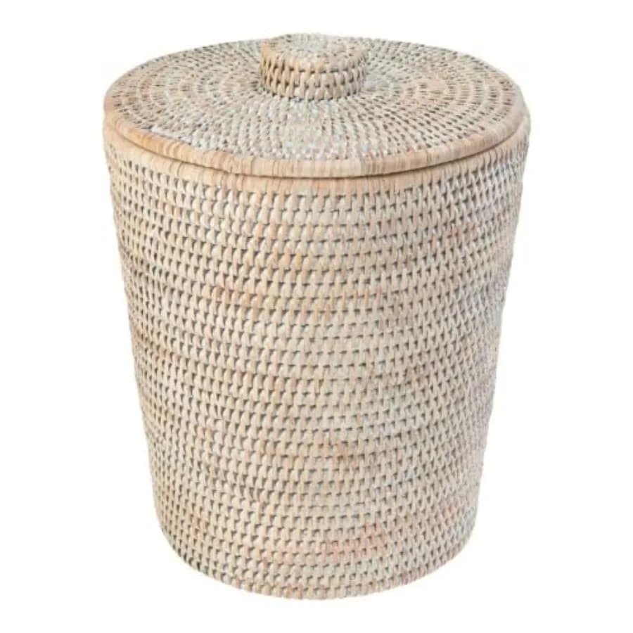 Cestino Rotondo in Rattan La Jolla con Coperchio e Inserto in Plastica, 2 Galloni, Cestino Intrecciato per Bagno, Cucina, Ufficio, Soggiorno
