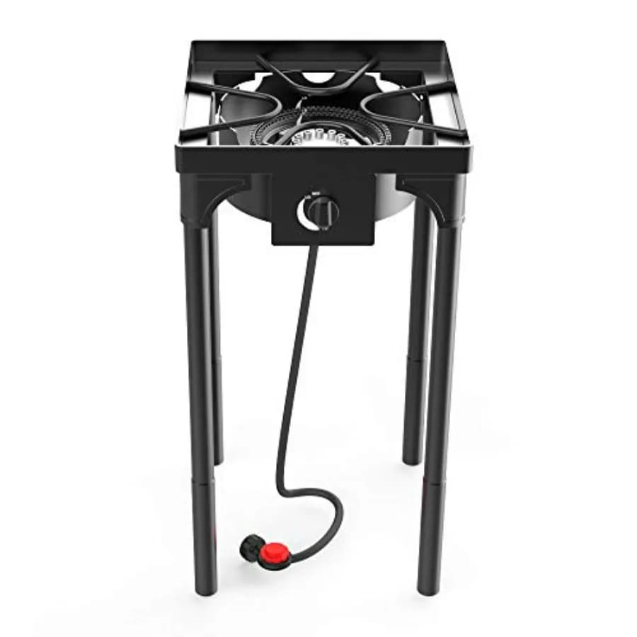 Fornello Portatile a Propano per Interni ed Esterni, in Acciaio Inossidabile, Nero, con Gambe Staccabili e Tubo del Gas Premium per Cucina da Giardino, Campeggio