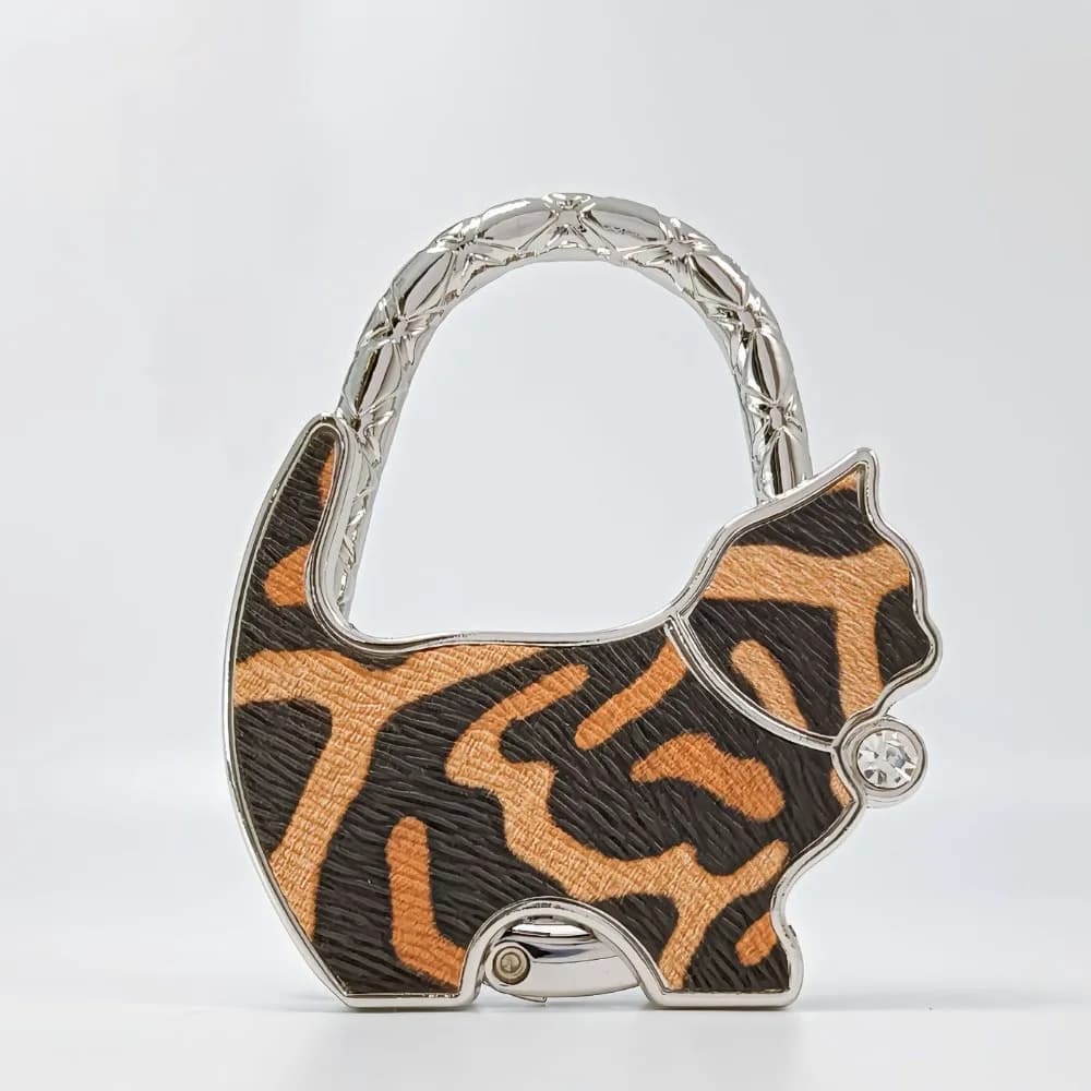 Gancio per borsa con gatto con stampa leopardata alla moda Appendiabiti da tavolo creativo portatile Appendiabiti per borsa pieghevole e durevole per tavolo