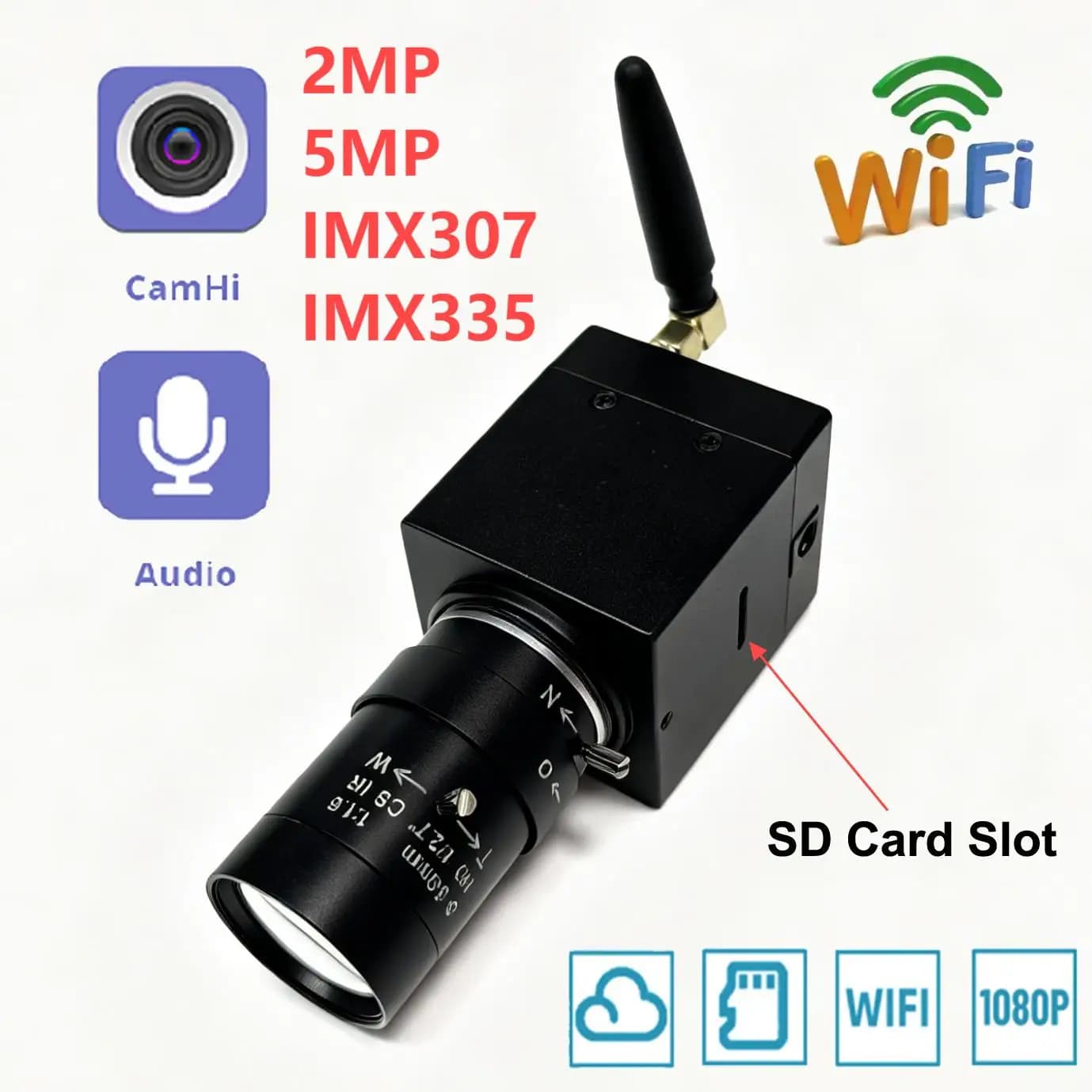 IMX307 WIFI 4K Mini IP Camera CMOS Sensor Security Industrial CCTV Video 5MP 2MP Metal Box Network Camera with 6mm 2.8-12mm Lens