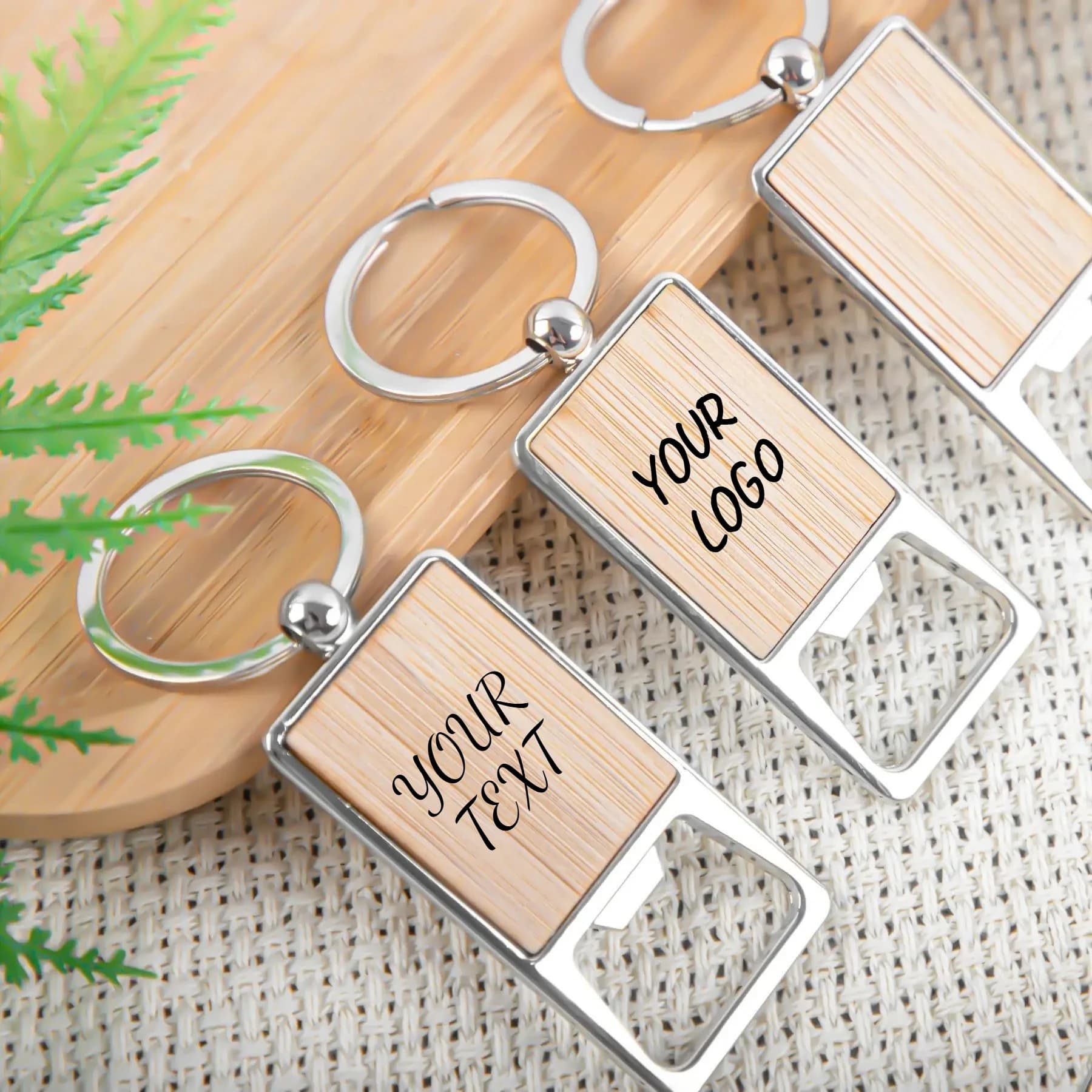 Durable bamboo beer bottle opener LOGO Custom TEXT Laser Engraving Custom Keychain Men's Keychain